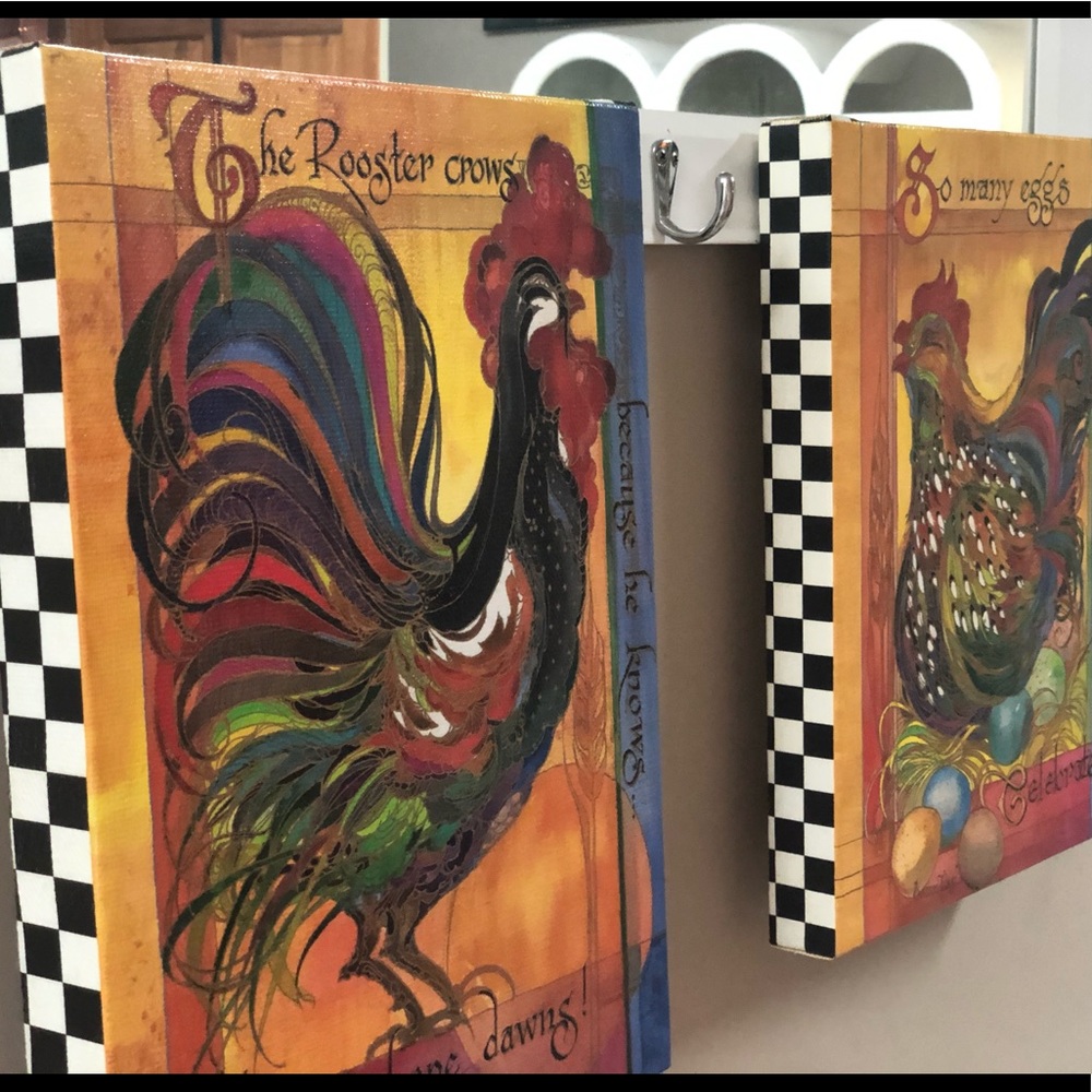 2 rooster matted prints